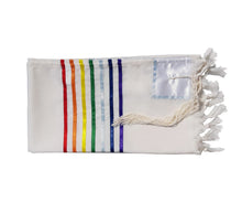 Load image into Gallery viewer, Handmade Wool Rainbow Tallit, Joseph&#39;s Coat of Many Colors Tallis, Bar Mitzvah Tallit Set, Talit for Man, Tzitzit flat 2