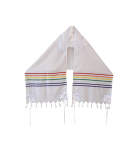 Handmade Wool Rainbow Tallit, Joseph's Coat of Many Colors Tallis, Bar Mitzvah Tallit Set, Talit for Man, Tzitzit open