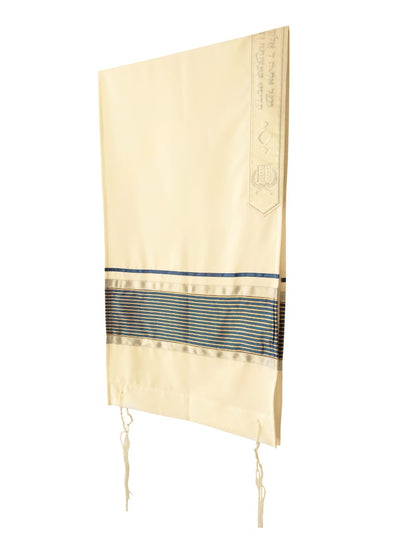 Navy Blue with Gold Stripes and Silver Decorations Tallit for Sale, Bar Mitzvah Talllit, Hebrew Prayer Shawl from Israel, Tallit Prayer Shawl hung