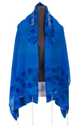 Hand painted Floral Royal Blue Silk Tallit For Women, girls tallit