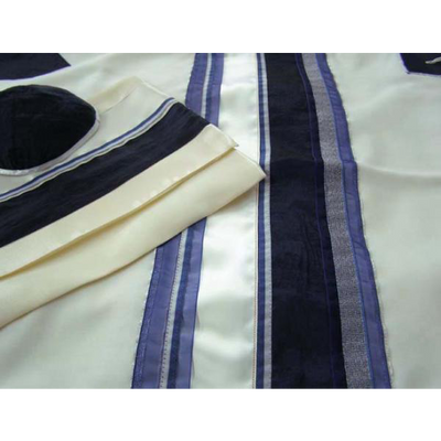 Blue Tallit With Traditional Design, Bar Mitzvah Tallit, Wool Tallit, Modern tallit, custom tallit from Israel by Galilee Silks