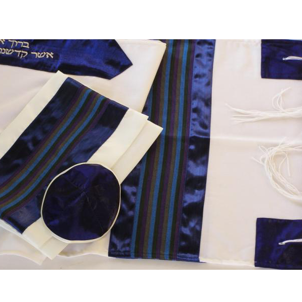 Purple and Blue Jewish prayer shawl Tallit for men by Galilee Silks
