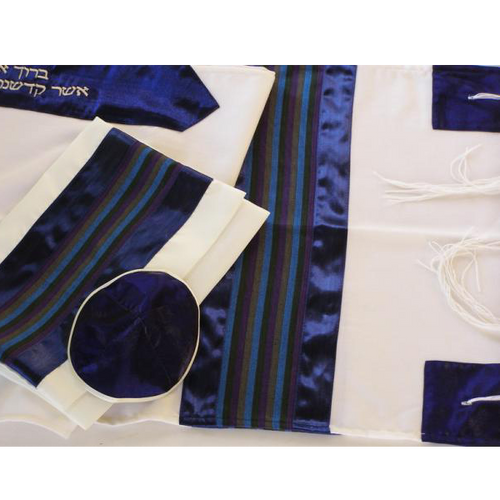 Purple and Blue Jewish prayer shawl Tallit for men by Galilee Silks