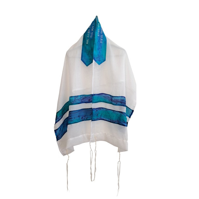 Turquoise Silk Stripes Girls Tallit, Bat Mitzvah Tallis Tzitzit, Women's Tallit Prayer Shawl