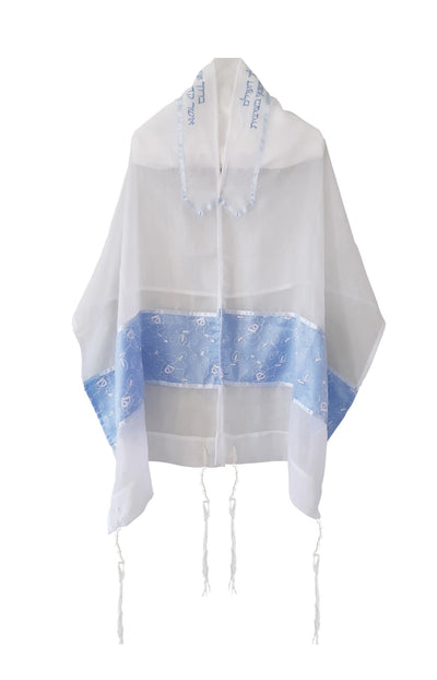 Delicate Baby Blue Flowers Tallit for women, Bat Mitzvah Tallit, Girl's Tallit, Women's Tallit