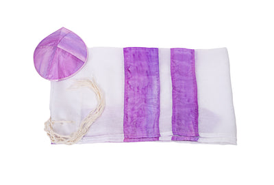 Purple Tallit set flat, Silk tallit, bat mitzvah tallit, girls tallit by Galilee Silks