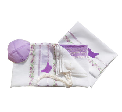 Purple Butterfly Tallit for Girls bat mitzvah tallit set