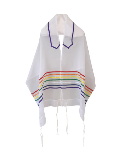 Handmade Sheer Rainbow Tallit, Joseph's Coat of Many Colors Tallis, Bat Mitzvah Tallit Set, Talit for Woman, Tzitzit