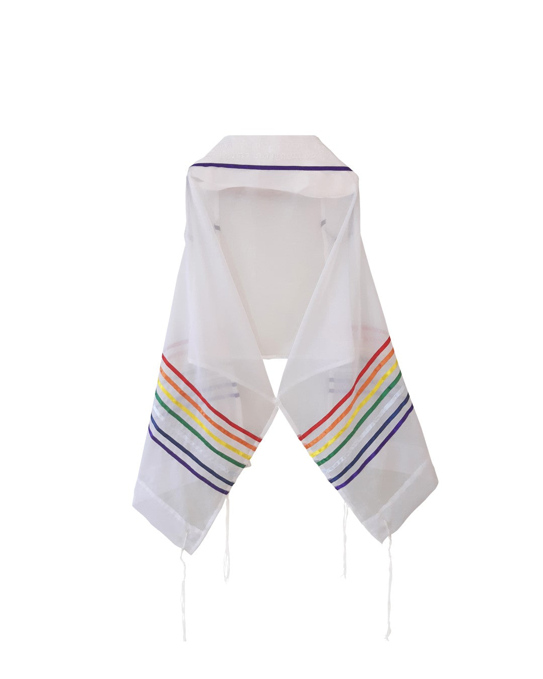 Handmade Sheer Rainbow Tallit, Joseph's Coat of Many Colors Tallis, Bat Mitzvah Tallit back, Talit for Woman, Tzitzit