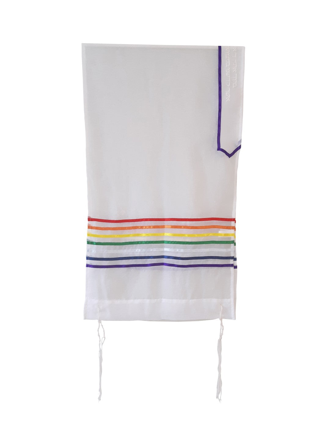 Handmade Sheer Rainbow Tallit, Joseph's Coat of Many Colors Tallis, Bat Mitzvah Tallit hung, Talit for Woman, Tzitzit