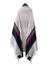 Load image into Gallery viewer, RGB - Dark Blue and Multi-Colors Wool Tallit, Bar Mitzvah tallit, Wedding Tallit, Chuppah Tallit back 2
