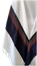 Load image into Gallery viewer, RGB - Dark Blue and Multi-Colors Wool Tallit, Bar Mitzvah tallit, Wedding Tallit, Chuppah Tallit wing