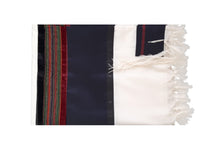 Load image into Gallery viewer, RGB - Dark Blue and Multi-Colors Wool Tallit, Bar Mitzvah tallit, Wedding Tallit, Chuppah Tallit folded