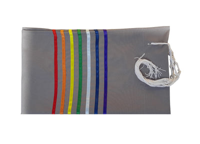 Handmade Rainbow Tallit, Joseph's Coat of Many Colors Tallis, Gray Tallis flat