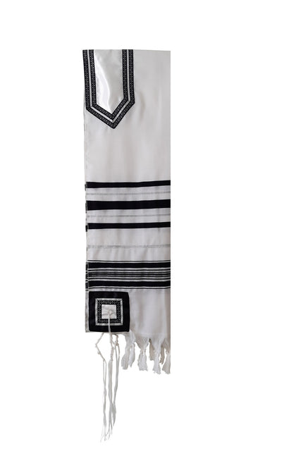 Classic Black and Silver Decorated Wool Tallit for Men, Bar Mitzvah Tallit ,Hebrew Prayer Shawl Tzitzit, Wedding Tallit, Tallis hung 1