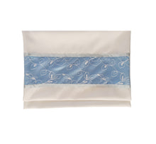 Load image into Gallery viewer, Opaque Baby Blue and Silver Floral Tallit for women, Bat Mitzvah Tallit bag, Tallit for Girl
