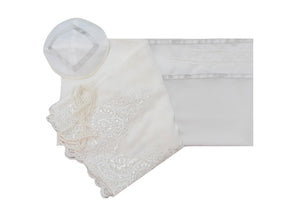 White Tallit with White Lace Decoration Women's Tallit, Feminine Tallit, woman wedding tallit set